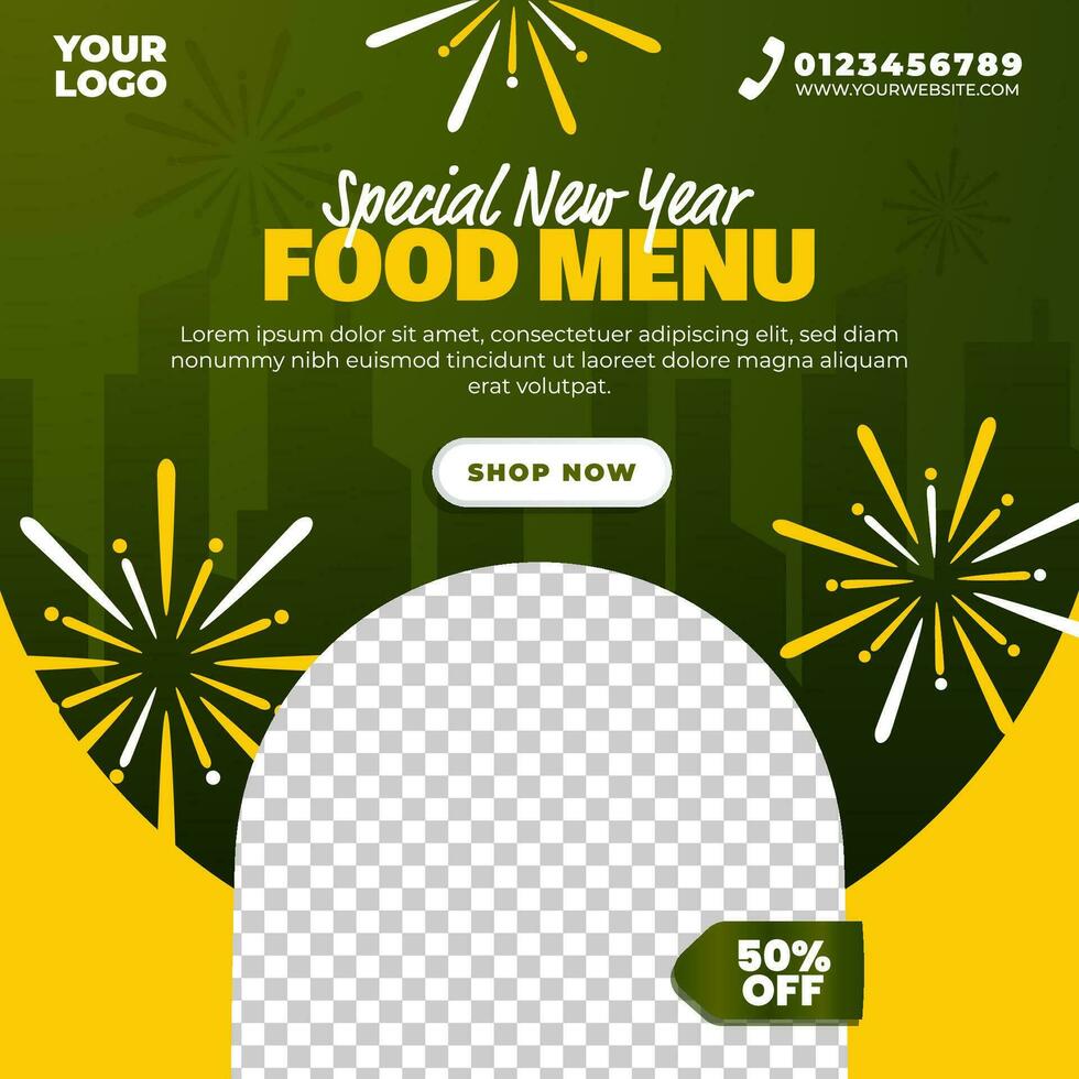 nuevo año especial comida menú modelo para social medios de comunicación enviar vector