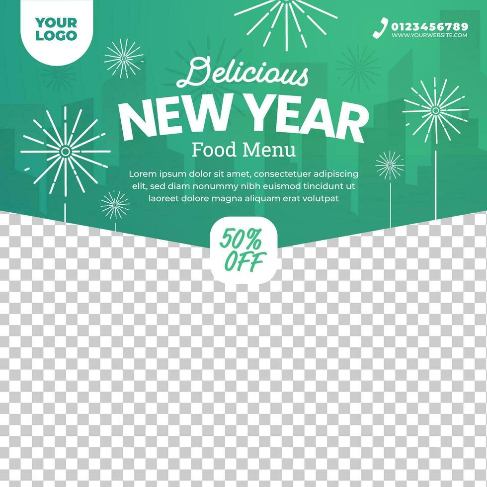nuevo año especial comida menú modelo para social medios de comunicación enviar vector