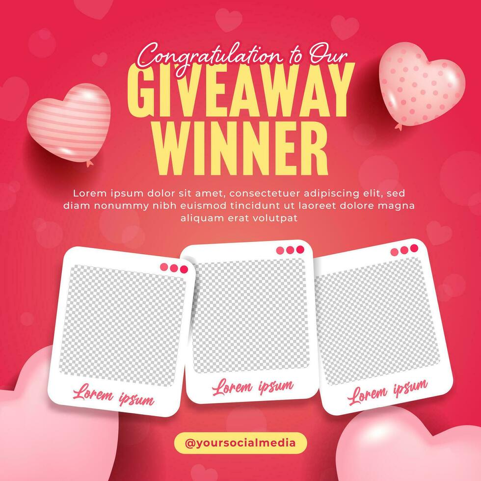Giveaway announcement concept for social media post design template with valentine's day theme vector
