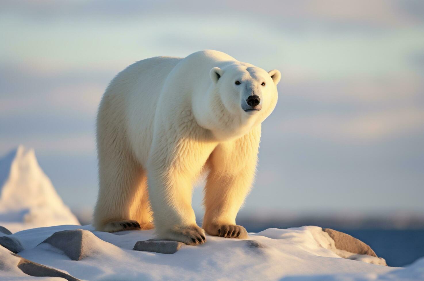 Polar bear in its natural habitat in the Arctic Circle. AI generated photo