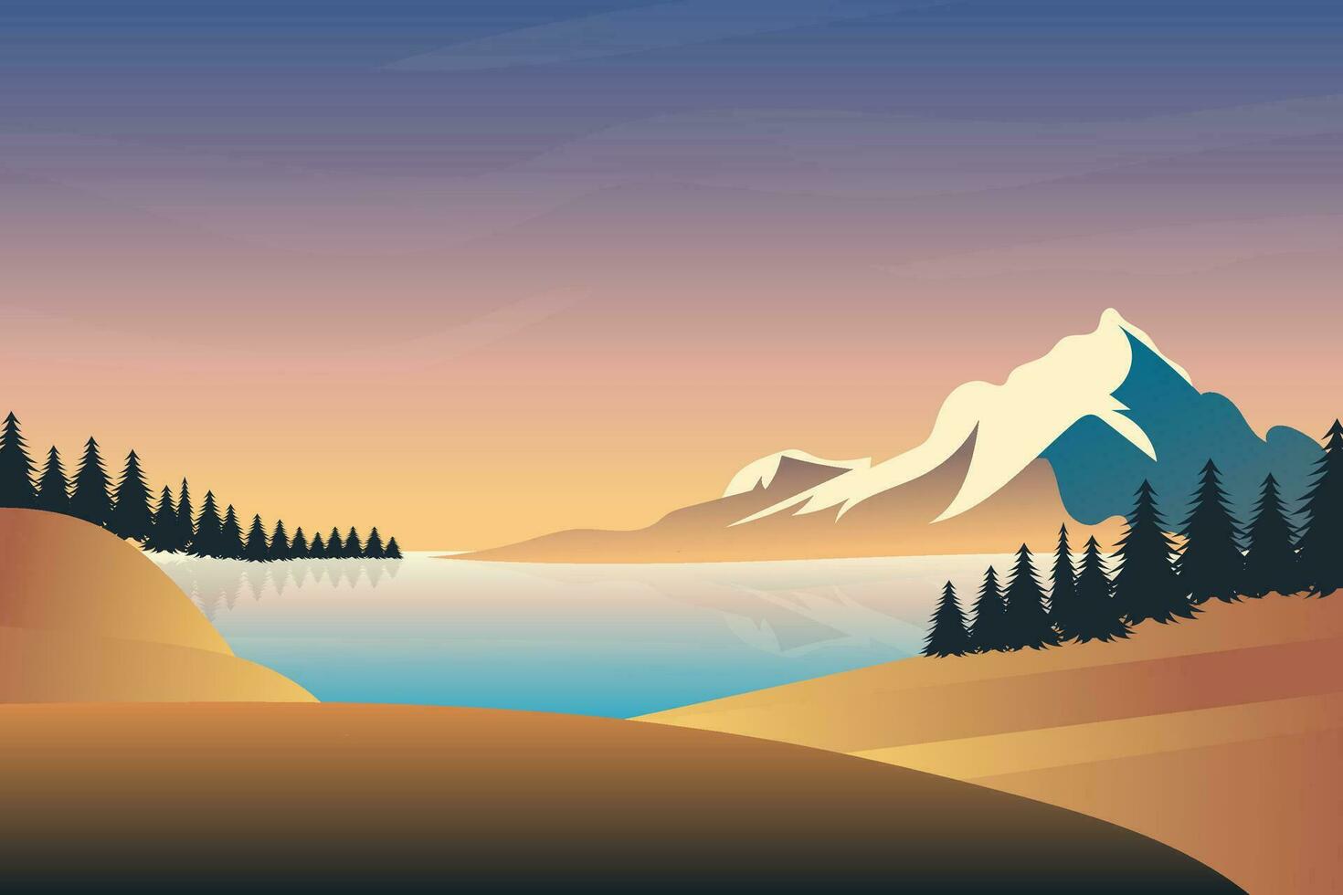 Horizontal outside scenery drawing natural landscape vector