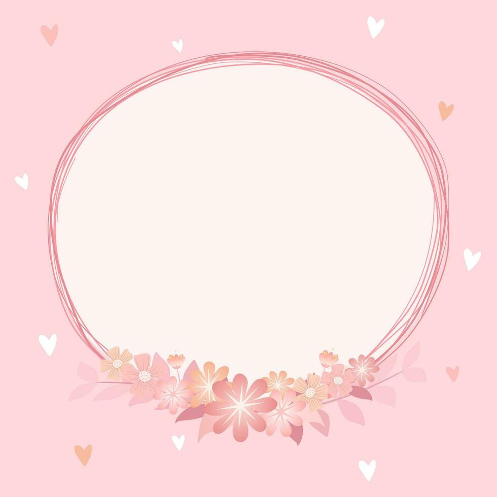 Vector - Cute pink border or frame with flower and heart. Copy space.