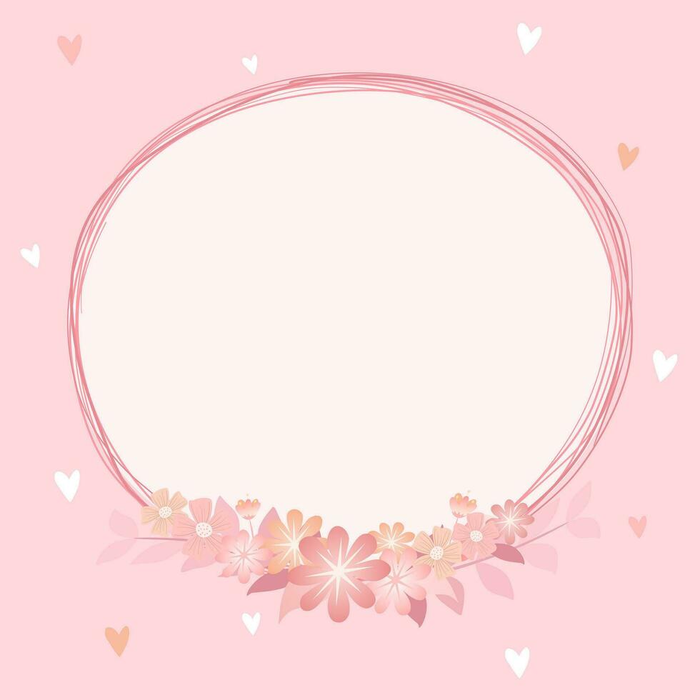 Vector - Cute pink border or frame with flower and heart. Copy space.