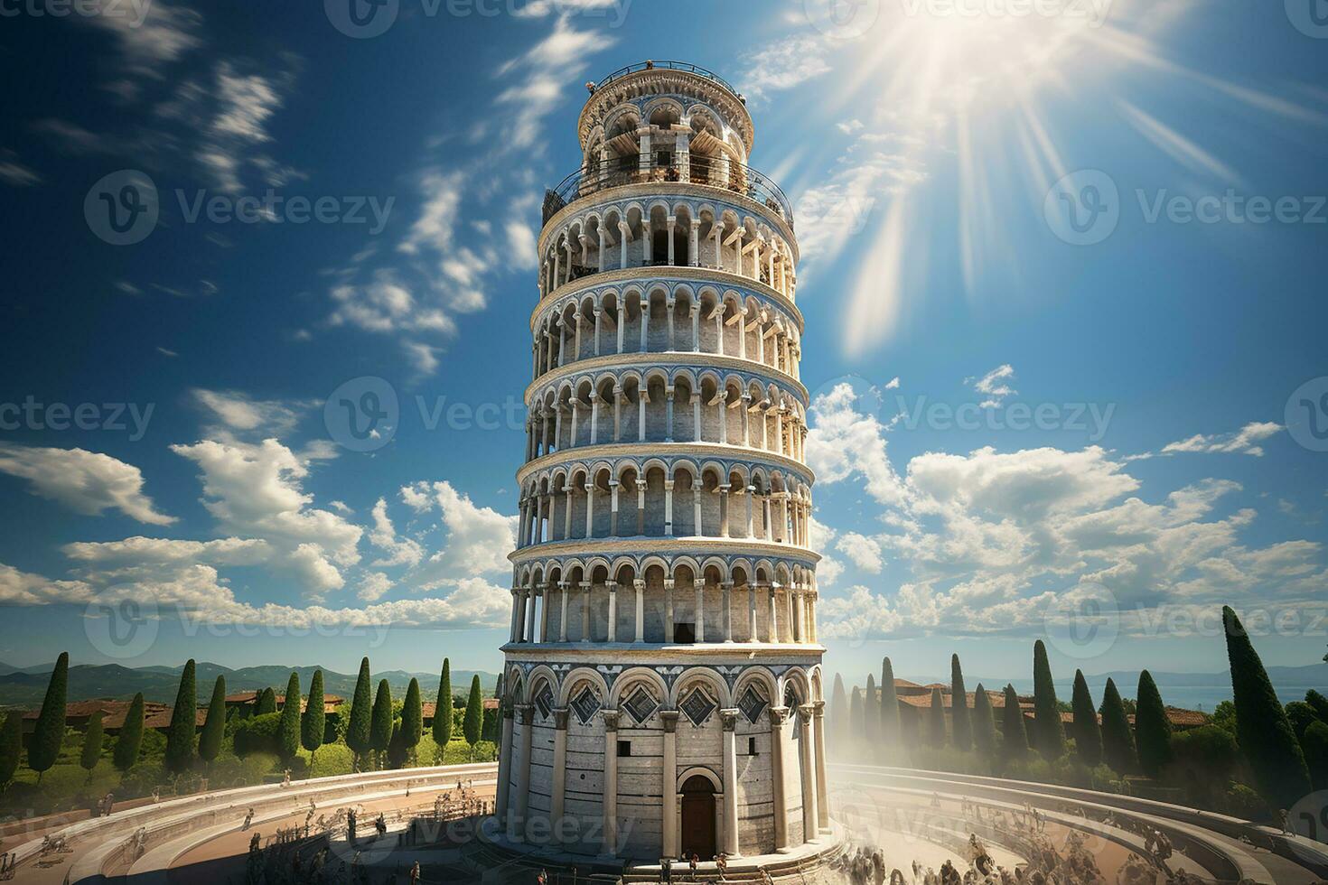 torre de Pisa como un popular fiesta destino en Italia en soleado día ai generativo foto