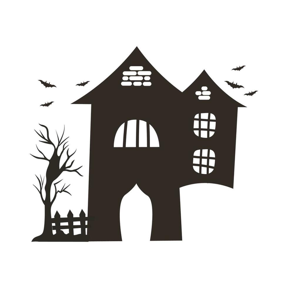 Haunted House Silhouette Illustration Isolated In White Background vector