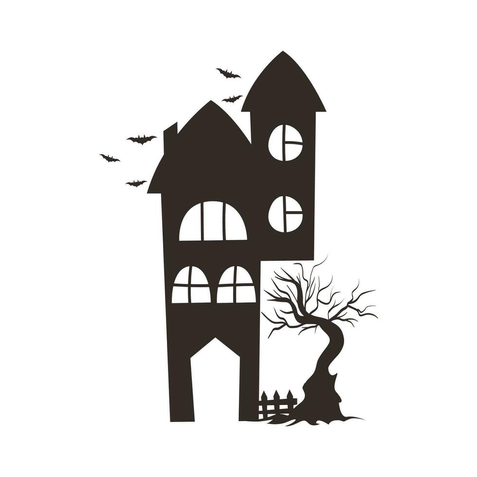 Haunted House Silhouette Illustration Isolated In White Background vector