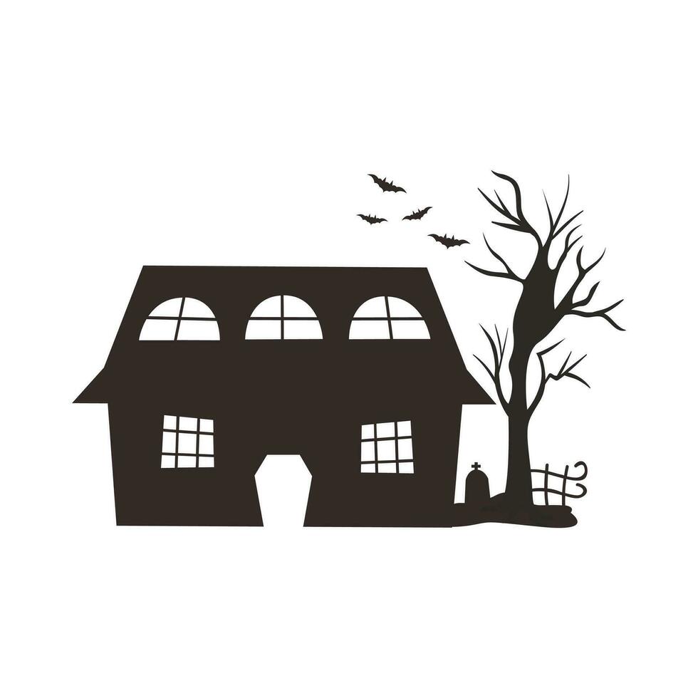 Haunted House Silhouette Illustration Isolated In White Background vector
