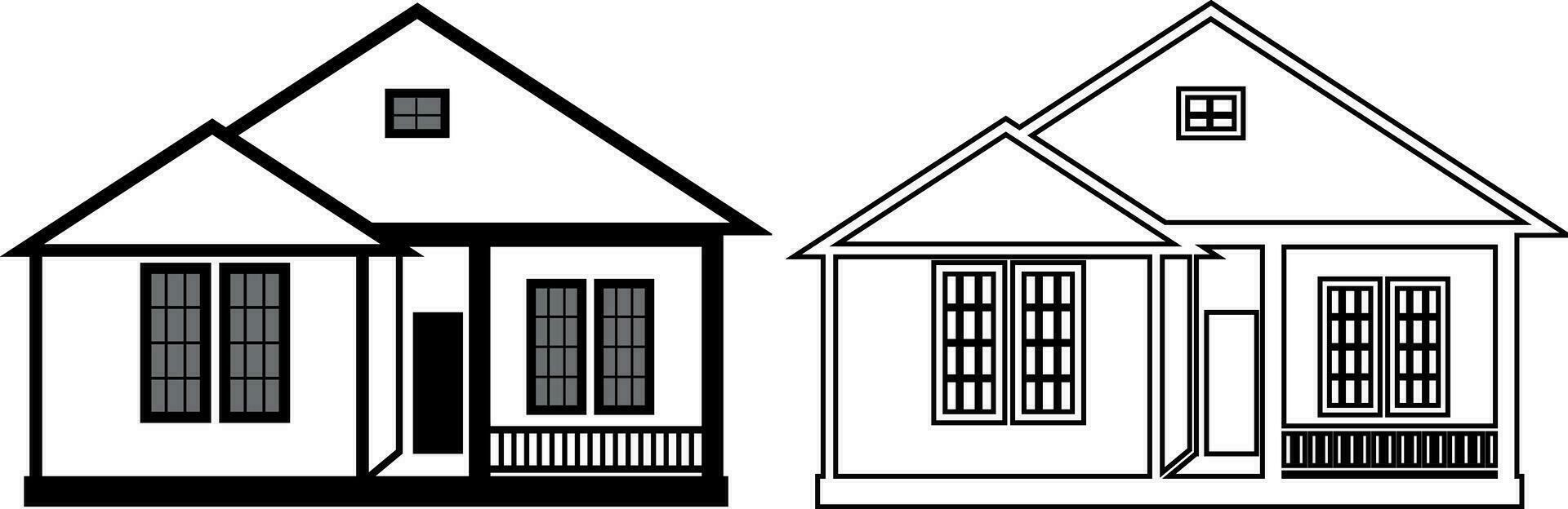 House front view in flat and line style on white background, Isolated cottage and real estate building, Vector illustration