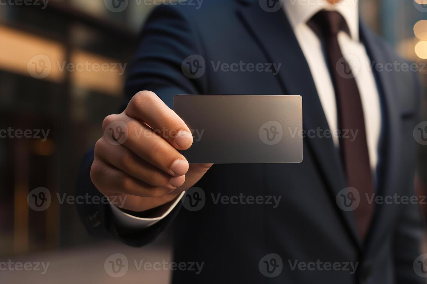 Businessman Wearing Suit Showing Business Card as Identification and Personal Identity AI Generative photo