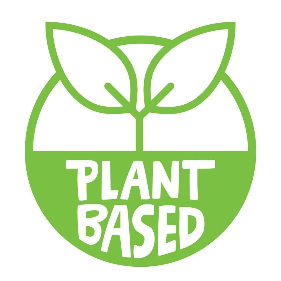 Plant based emblem. Vegan Eco friendly badge with plant icon. vector