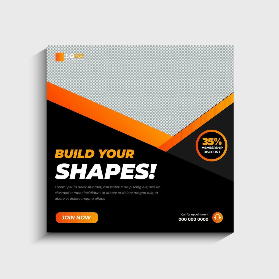 Gym fitness social media post and web banner template vector