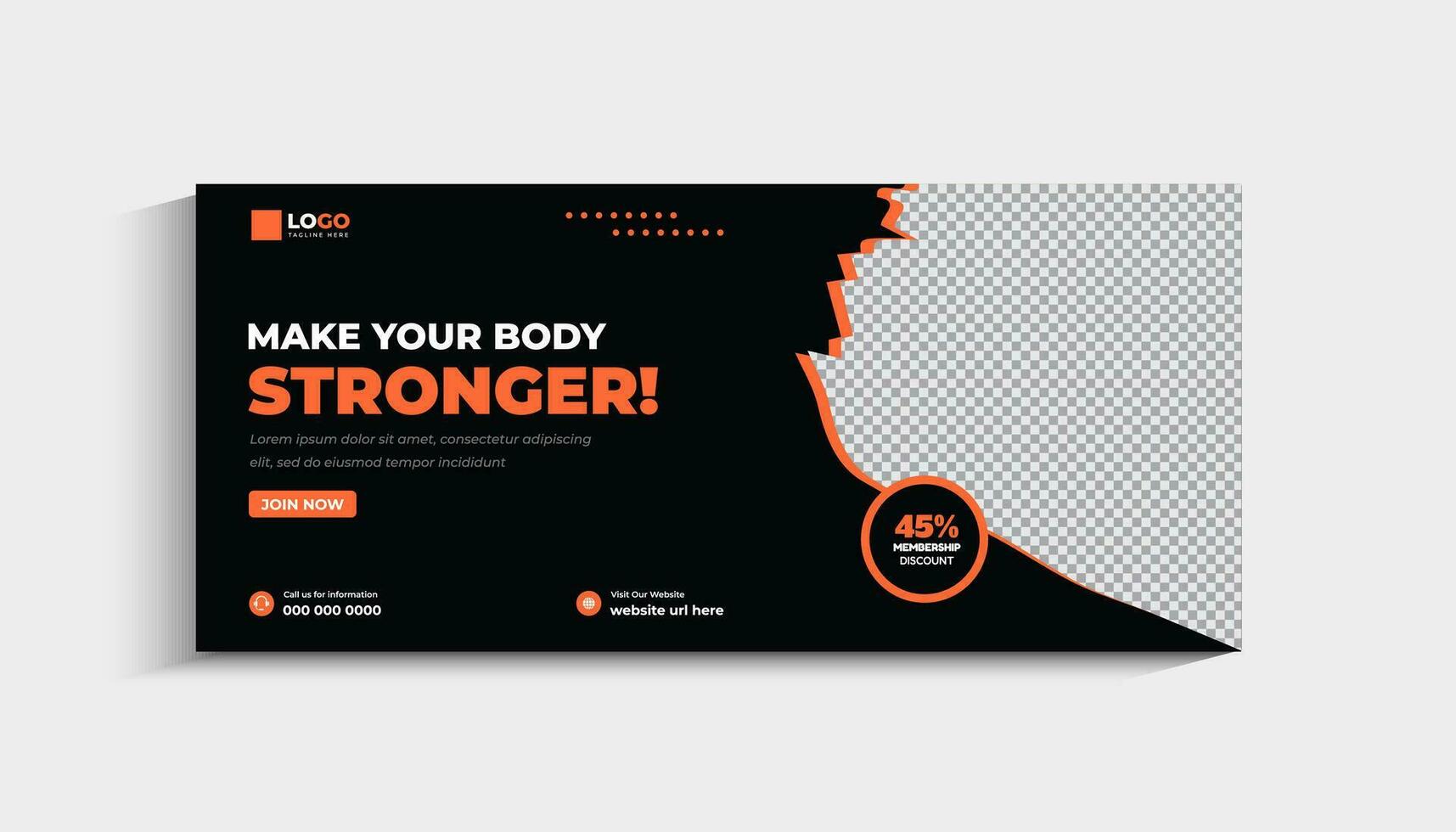 Gym fitness social media cover and web banner template vector