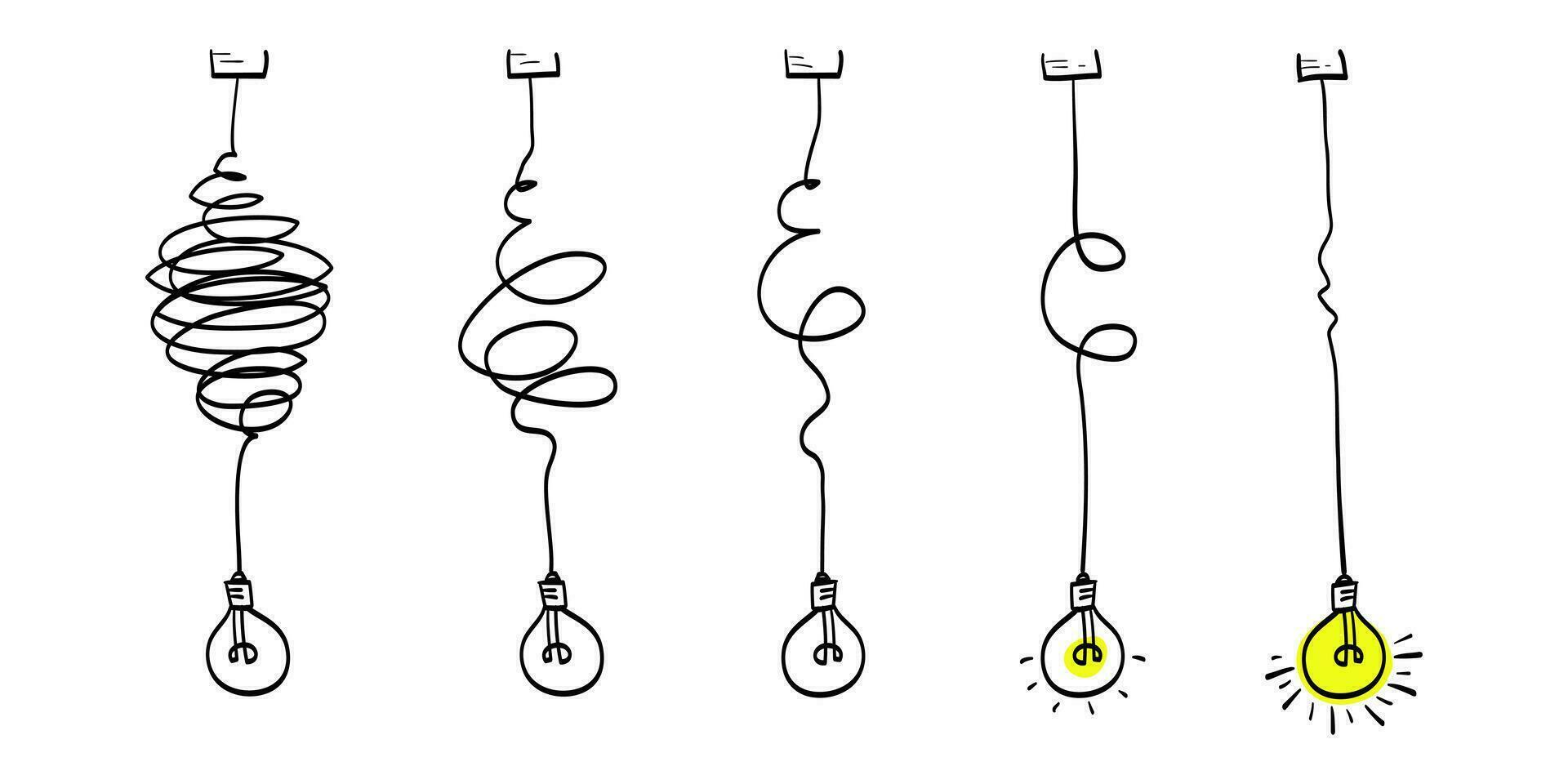 Doodle lightbulbs idea icon. simplifying the complex, confusion clarity or path vector idea concept with lightbulbs. vector illustration