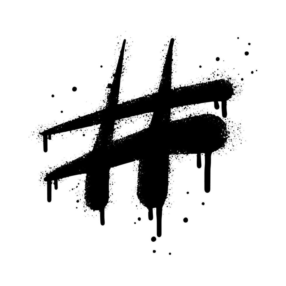 Doodle element hashtag icon. Spray painted graffiti hash tag symbol in black over white. isolated on white background. vector illustration