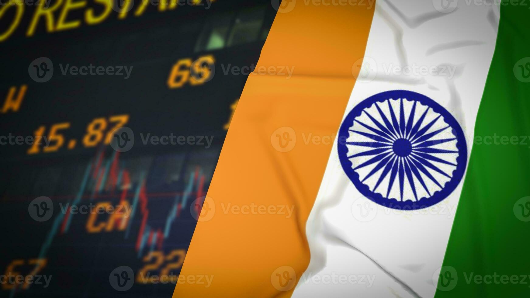 The India flag on Business chart background  3d rendering photo