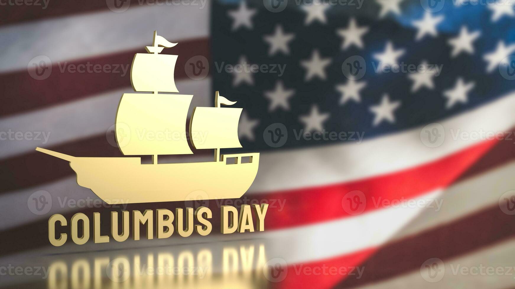 The Gold sailboat on Usa flag Background for Columbus Day concept 3d rendering photo