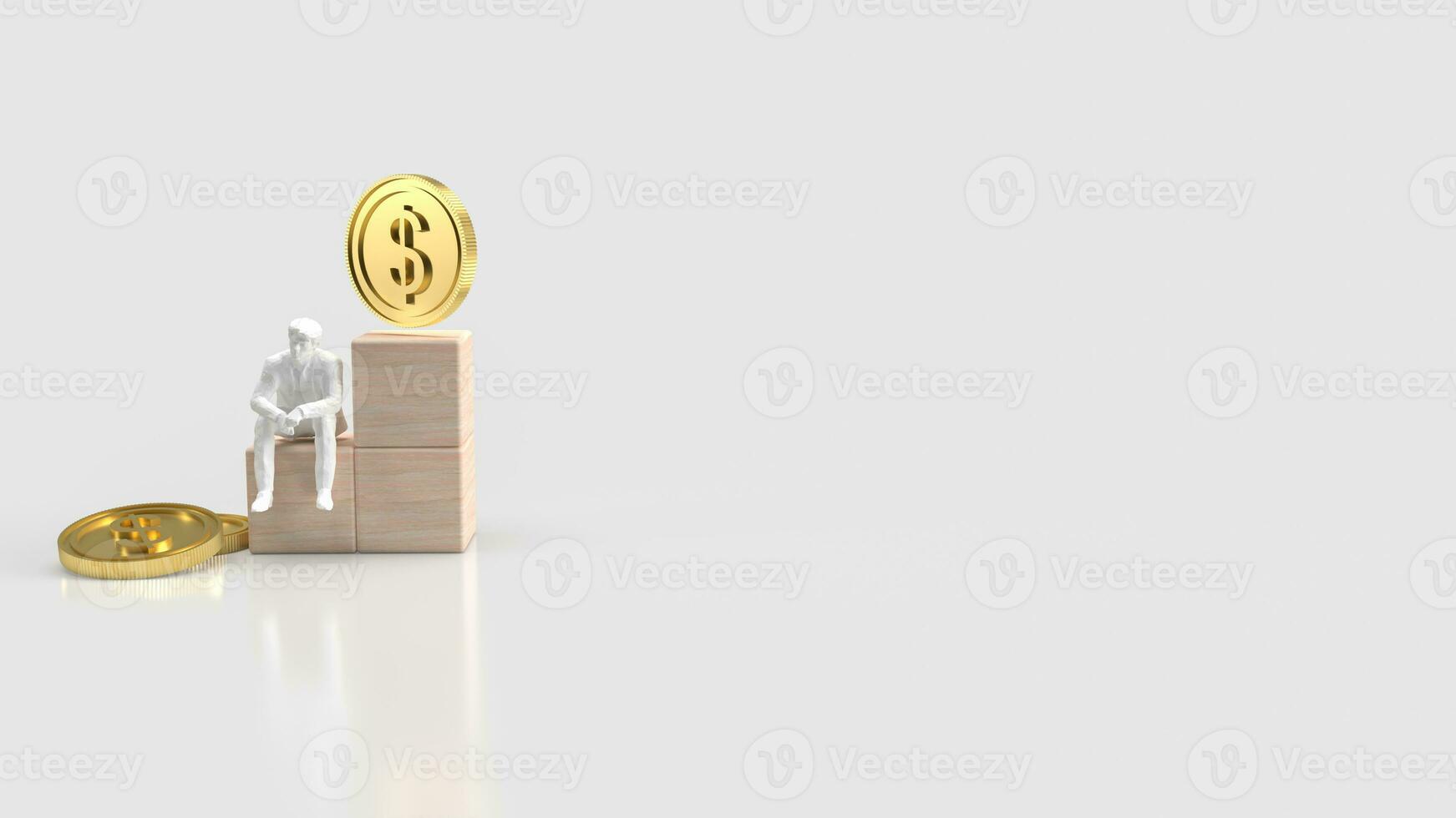 The Business man sit on wood cube  3d rendering photo