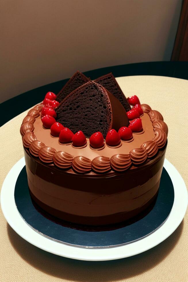Delicious Chocolate Layer Cake. AI Generative photo