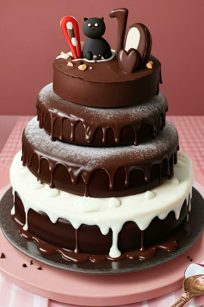Delicious Chocolate Layer Cake. AI Generative photo