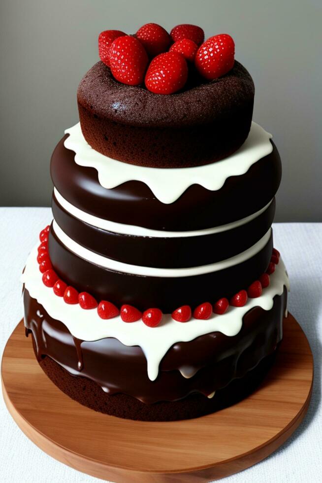 Delicious Chocolate Layer Cake. AI Generative photo