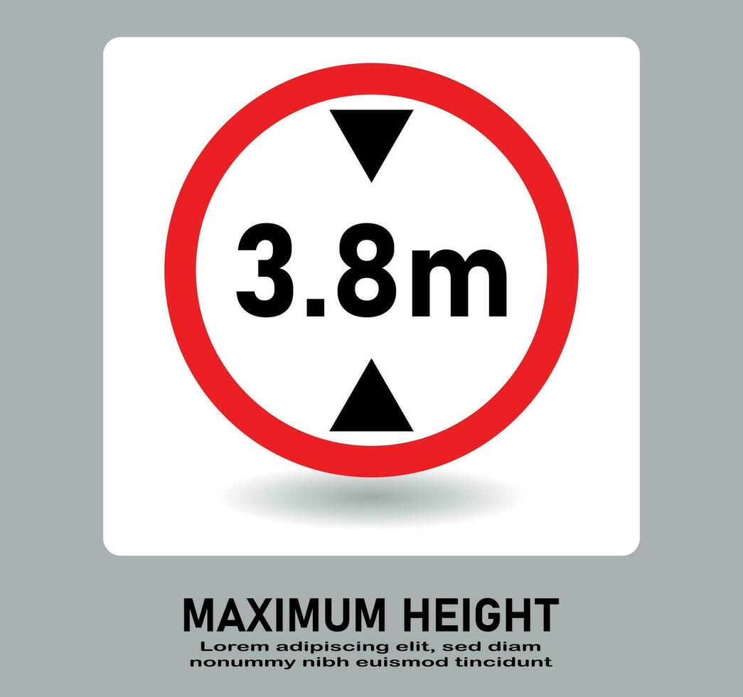 Vehicle maximum height limit 3.8 meter sign. vector