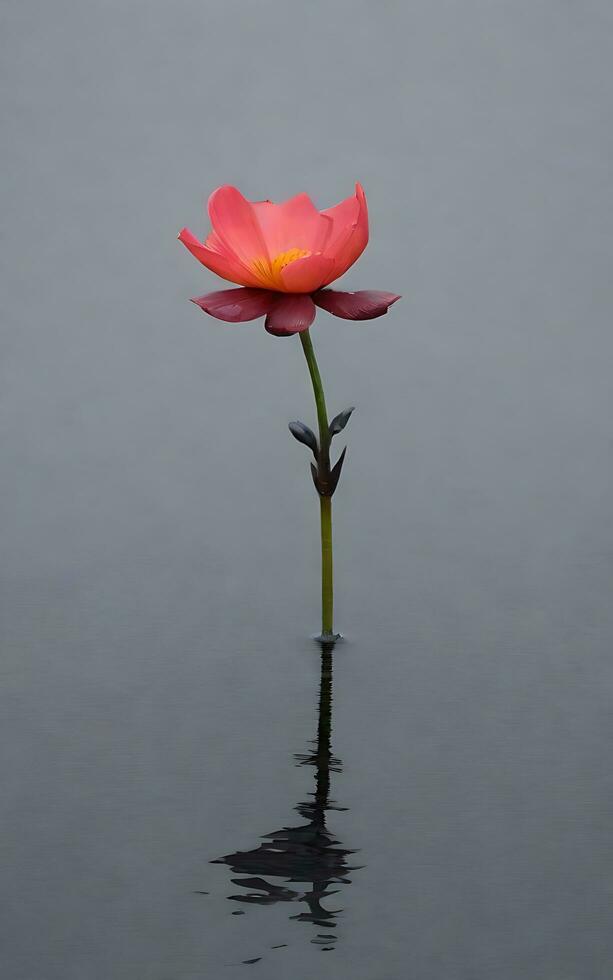 Beautiful single flower on grey background. AI Generative photo