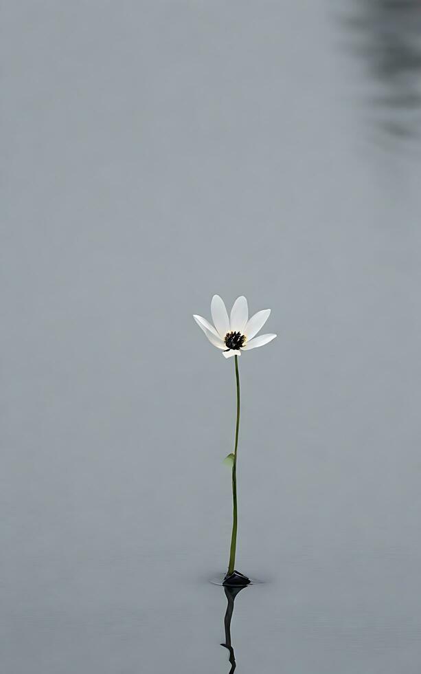 Beautiful single flower on grey background. AI Generative photo