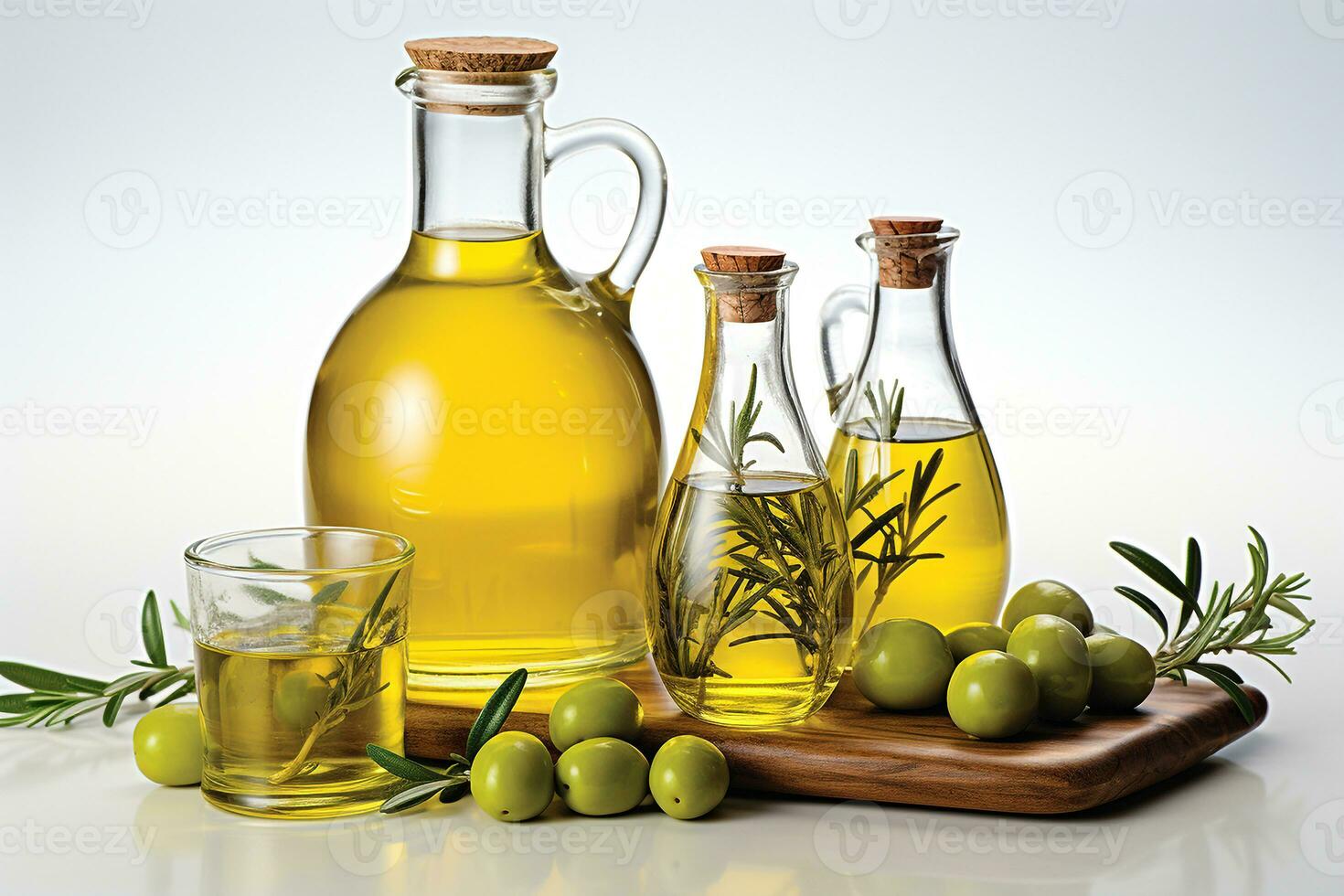 Organic olive oil in a bottle with olive.Health food, diet concept.Created with Generative AI technology. photo