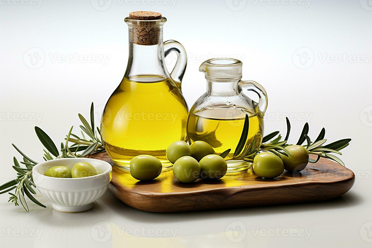 Organic olive oil in a bottle with olive.Health food, diet concept.Created with Generative AI technology. photo