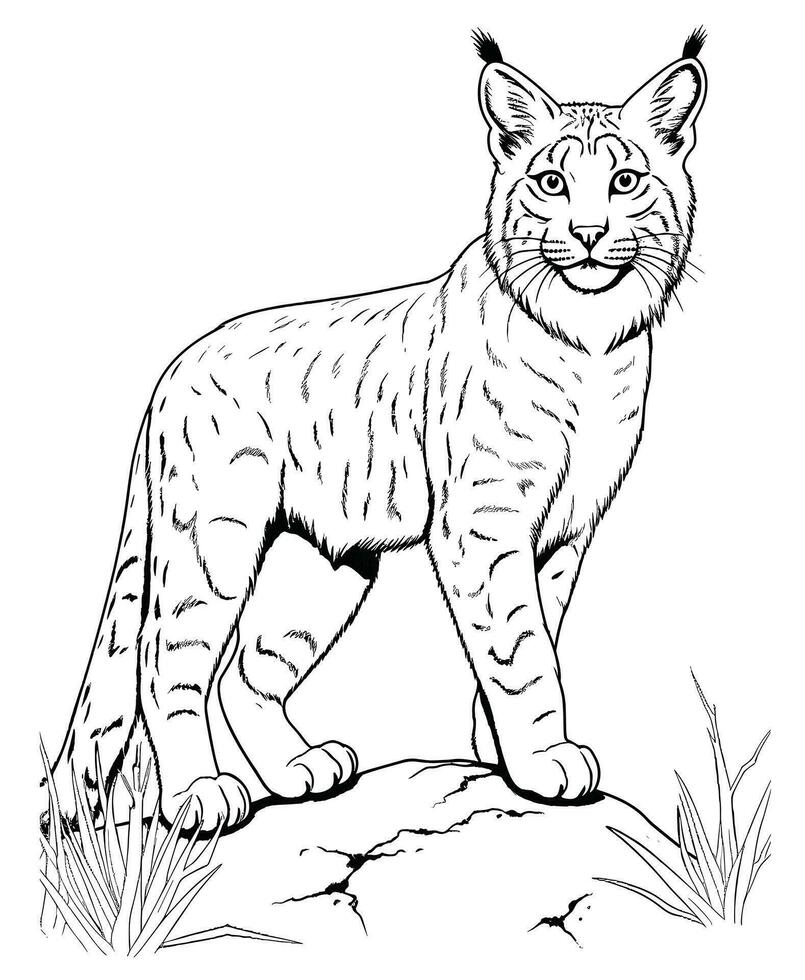 simple black and white line art of a lynx coloring pages vector