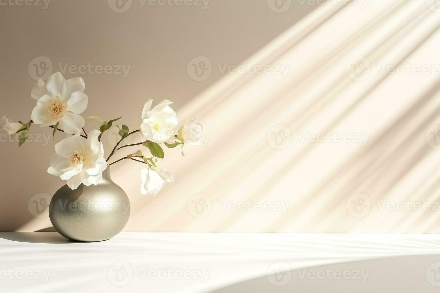Product display background with   natural,sunlight and flower .Minimal background for  products presentation.Created with Generative AI technology photo