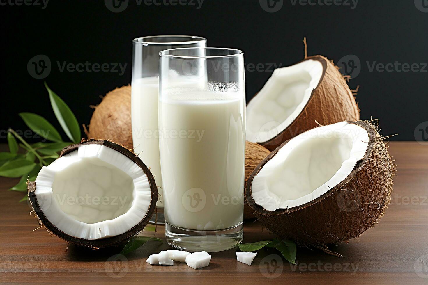 Fresh coconut milk with coconut .Health food, diet concept.Created with Generative AI technology. photo
