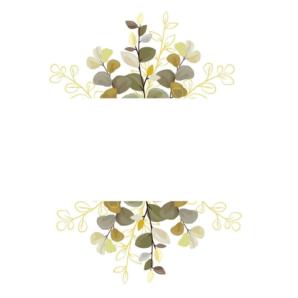 Wedding bouquet of green and gold tropical leaves isolated on white background. Botanical art design vector