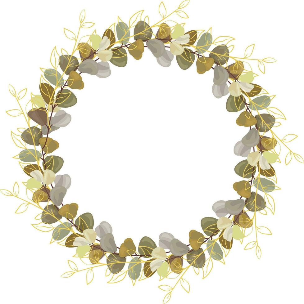 Wedding bouquet of green and gold tropical leaves isolated on white background. Botanical art design vector