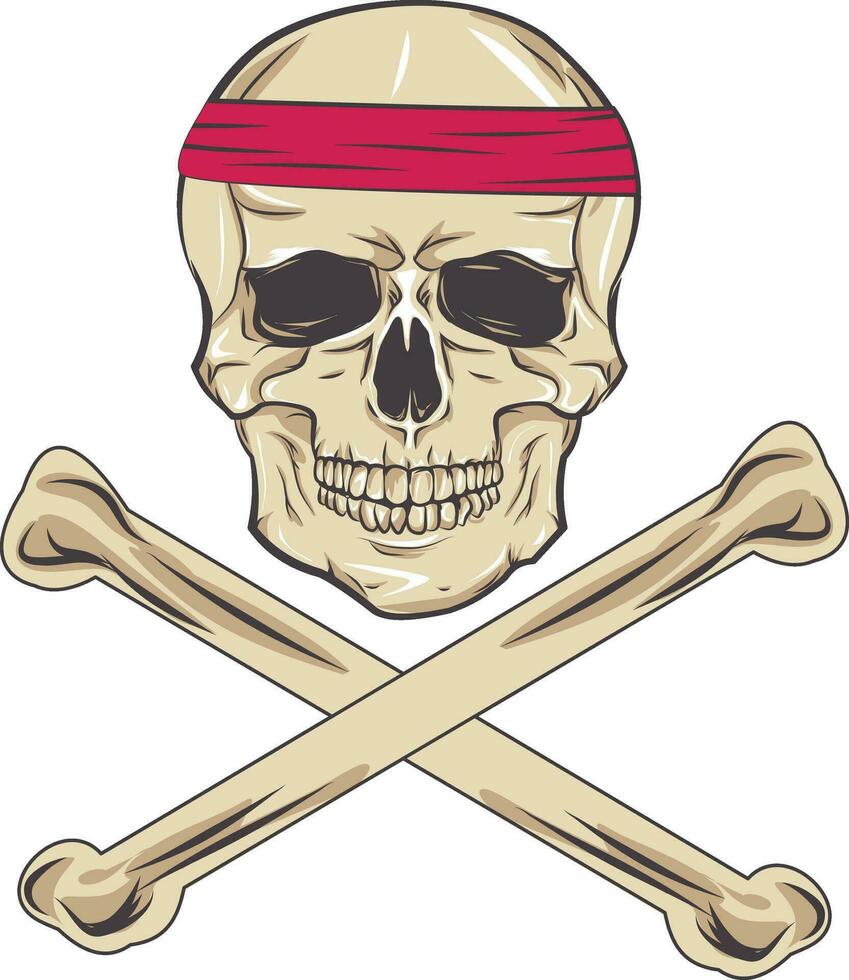 skull wearing bandana and crossbones vector
