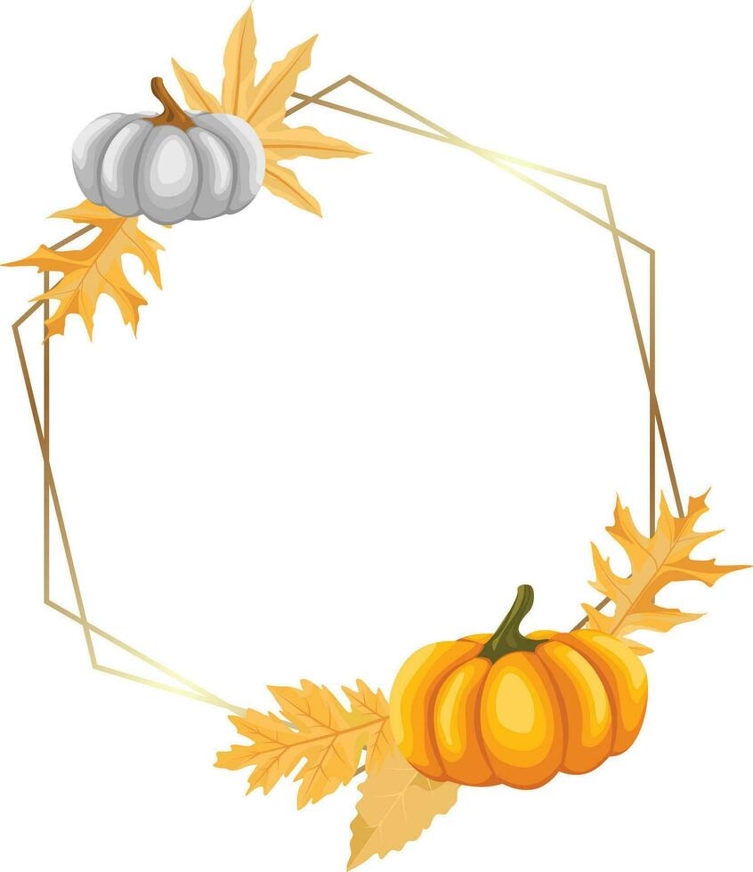 Autumn frame with pumpkins and leaves. vector