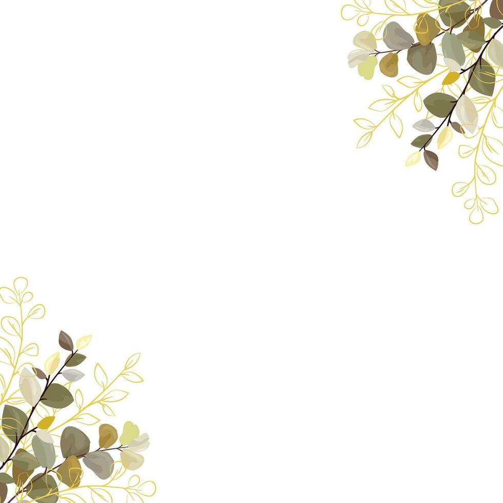 Border with leaves and branches and gold, for wedding stationary, greeting, wallpaper, fashion, background, texture, DIY, wrapping, card. vector