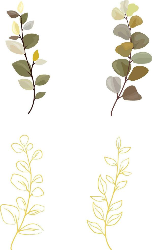 conjunto de hoja sucursales. verde y oro hojas. Boda concepto vector