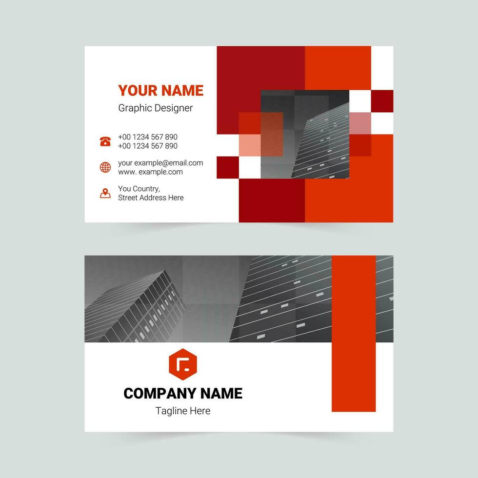 Red geometric minimalist business card template vector