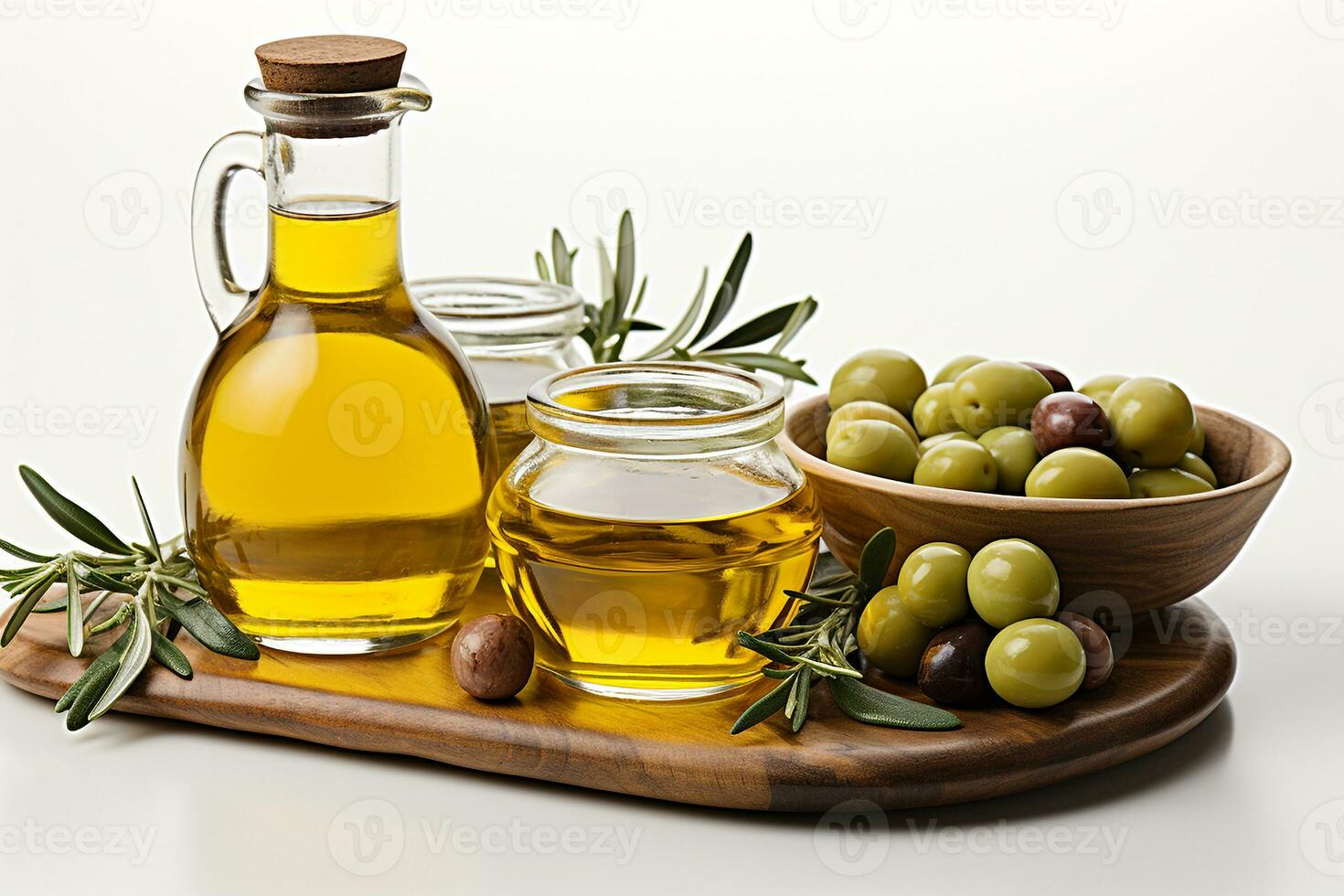 Organic olive oil in a bottle with olive.Health food, diet concept.Created with Generative AI technology. photo