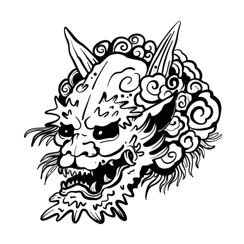 Lion head, dragon head, tattoo design.Hand drawn. vector