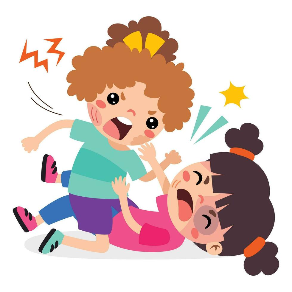 Cartoon Drawing Of Angry Kids Fighting vector