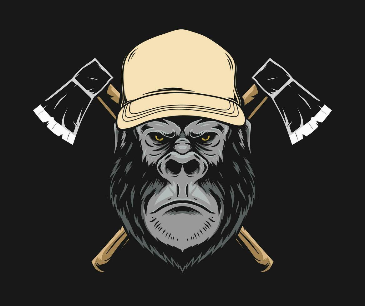 gorilla head with axe vector illustration