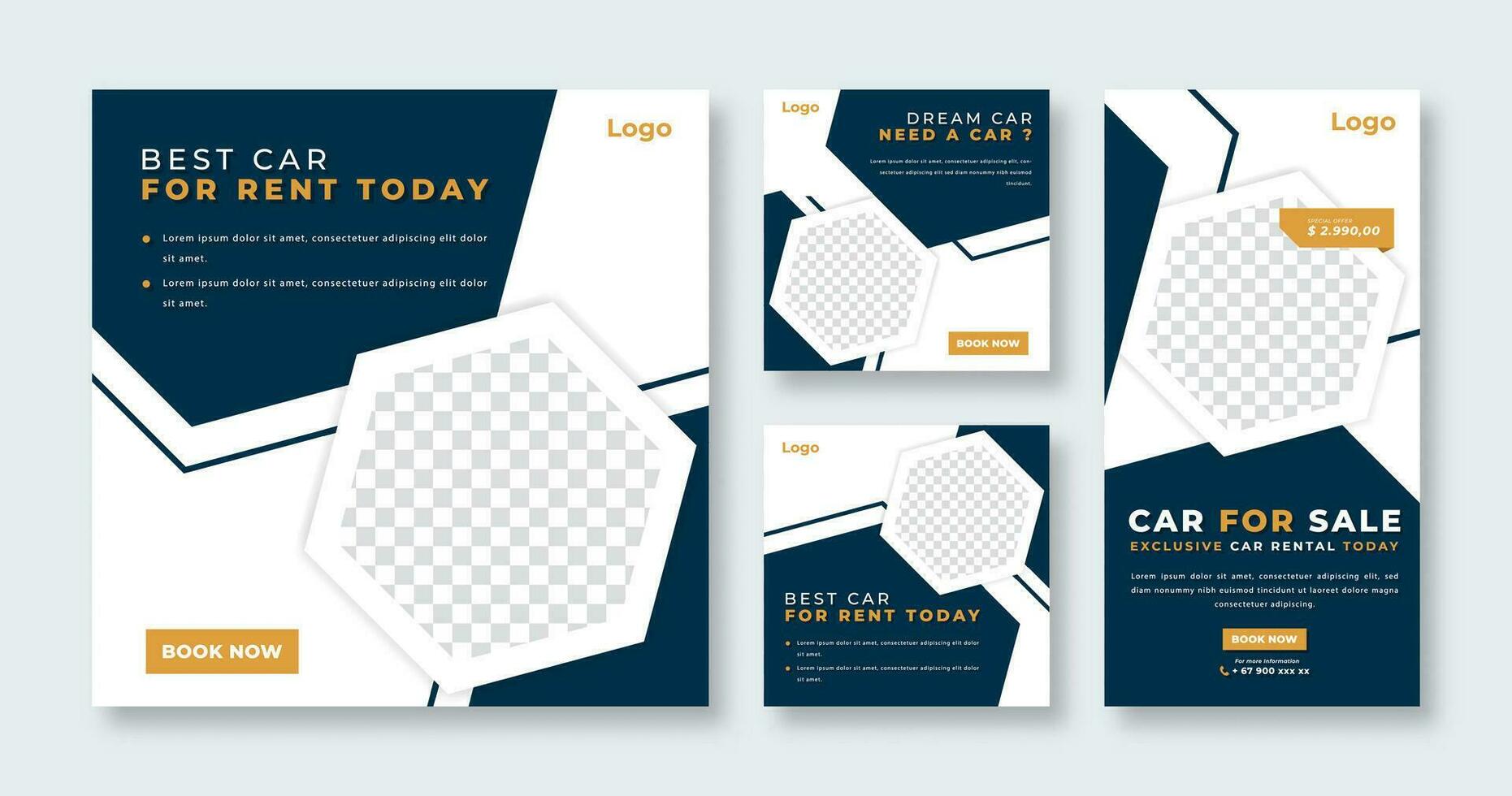 Car Rental Social Media Post for Online Marketing Promotion Banner, Story and Web Internet Ads Flyer vector
