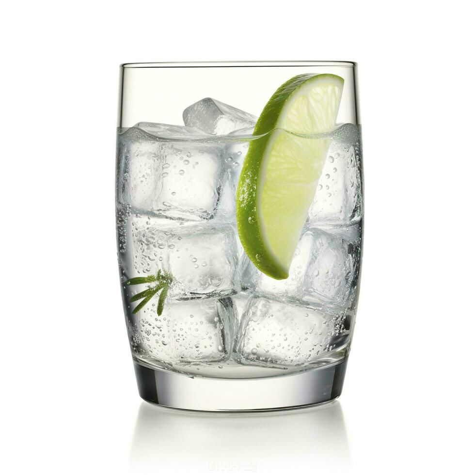 Gin tonic glass of water with ice isolated on white background. AI Generated photo