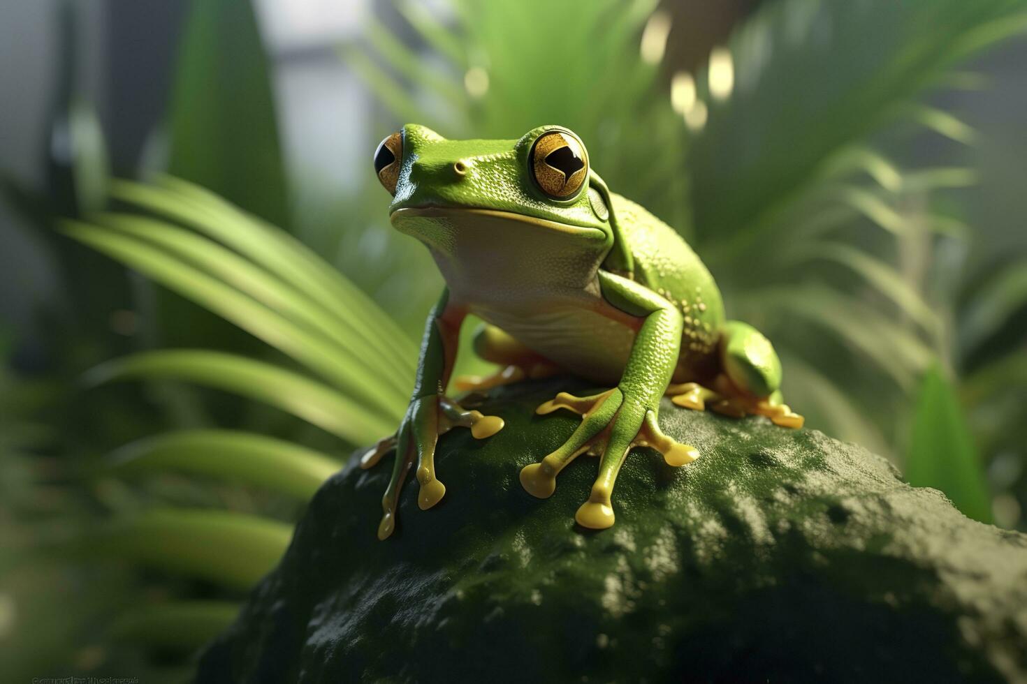 Tree Frog sitting on plant. AI Generated photo