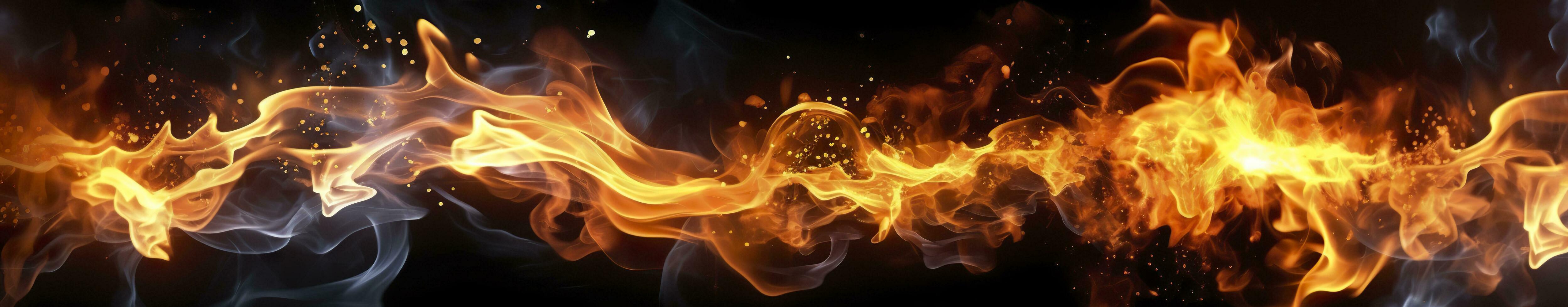 Fire flames on black background. AI Generative photo