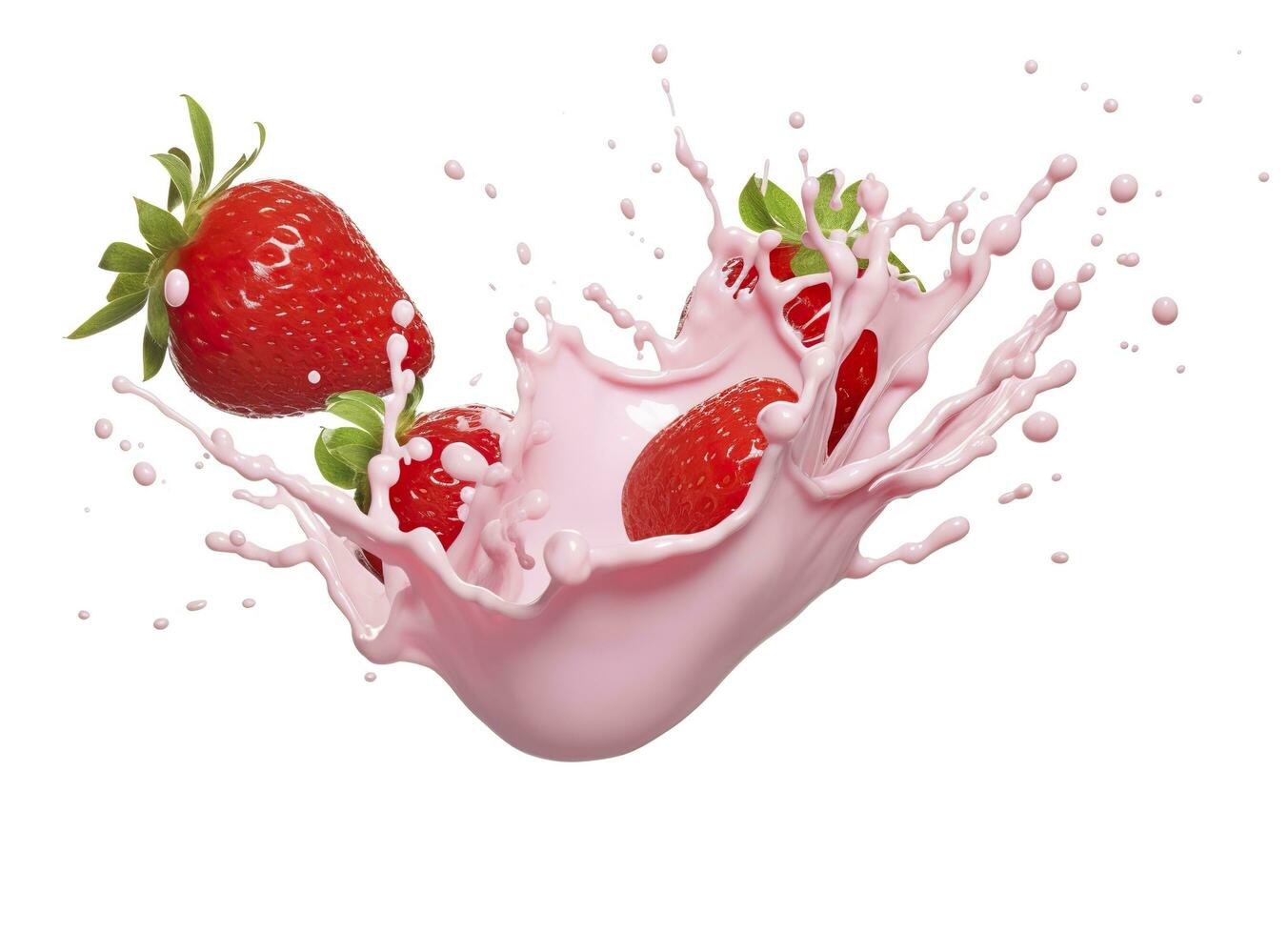 milk or yogurt splash with strawberries isolated on white background, 3d rendering. AI Generated photo