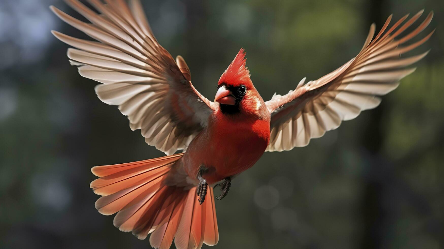 Northern Cardinal coming in for a landing. Generative AI photo