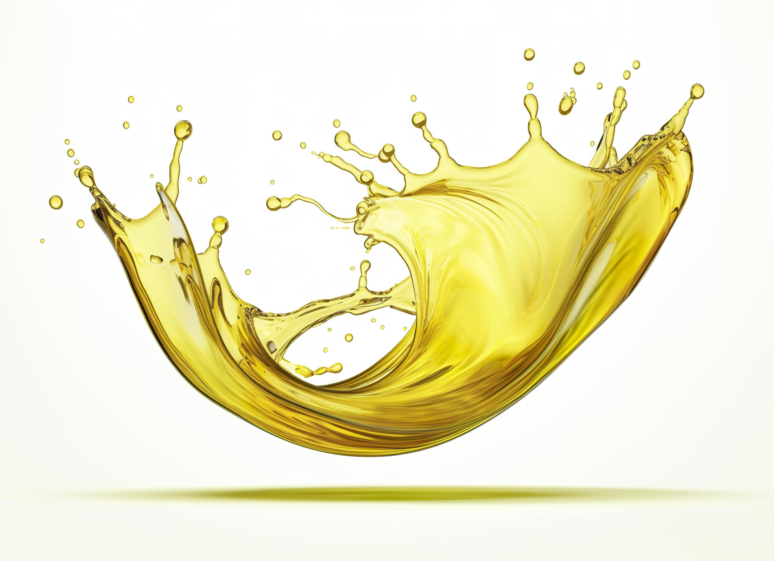 Olive or engine oil splash, cosmetic serum liquid isolated on white